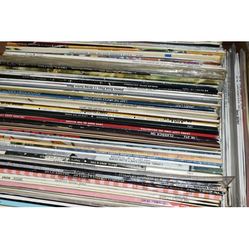 528 - THREE BOXES OF OVER TWO HUNDRED L.P RECORDS, artists include Boy George, Eagles, Whitney Houston, El... 