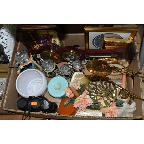 541 - THREE BOXES AND LOOSE SUNDRY ITEMS ETC, to include a Singer 99K sewing machine in hard case, German ... 