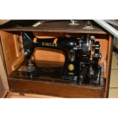 541 - THREE BOXES AND LOOSE SUNDRY ITEMS ETC, to include a Singer 99K sewing machine in hard case, German ... 