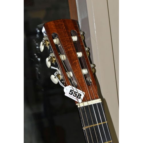 558 - A VITTORO GUITAR,  six string acoustic, three quarter size, model 531, with soft faux leather case a... 