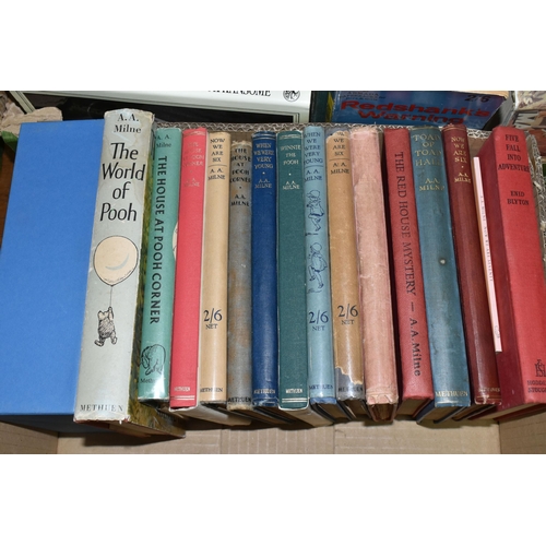 566 - TWO BOXES OF BOOKS containing approximately fifty  titles in hardback and paperback formats by A.A. ... 