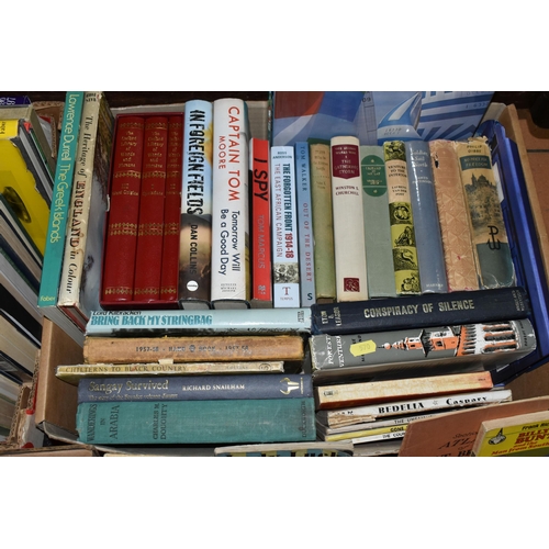 570 - TWO BOXES OF BOOKS, over fifty hardback books, comprising The First Year Of War In Pictures, a Folio... 