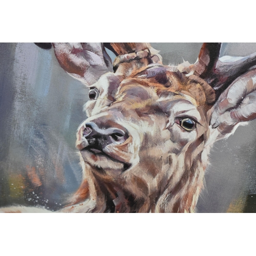 578 - DEBBIE BOON (BRITISH CONTEMPORARY), 'STANDING TALL', a signed limited edition print of a stag, 57/19... 