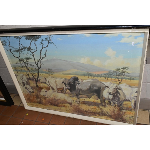 579 - ROBERT LEWIS McClellan-SIM (1907-1985) AN AFRICAN LANDSCAPE, Boran cattle to the foreground with Mou... 