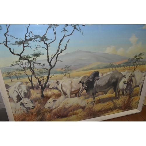 579 - ROBERT LEWIS McClellan-SIM (1907-1985) AN AFRICAN LANDSCAPE, Boran cattle to the foreground with Mou... 