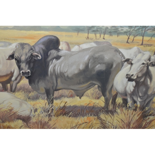 579 - ROBERT LEWIS McClellan-SIM (1907-1985) AN AFRICAN LANDSCAPE, Boran cattle to the foreground with Mou... 