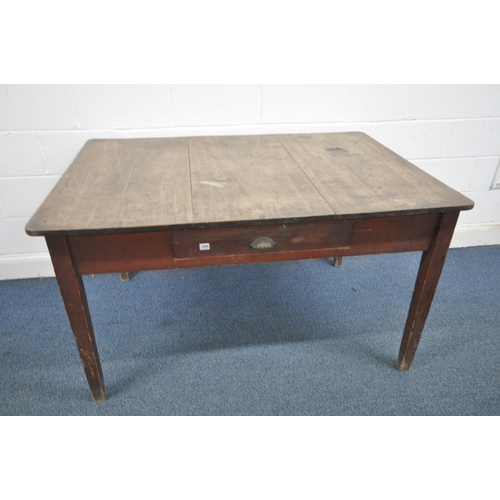 1200 - AN EARLY 20TH CENTURY MAHOGANY TABLE, with a single drawer, opposing wire pole, length 144cm x depth... 