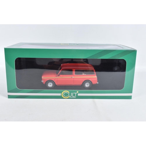 12 - A BOXED CULT SCALE MODELS MINI CLUBMAN ESTATE HL 1:18 MODEL VEHICLE, numbered CML018-1, painted red ... 