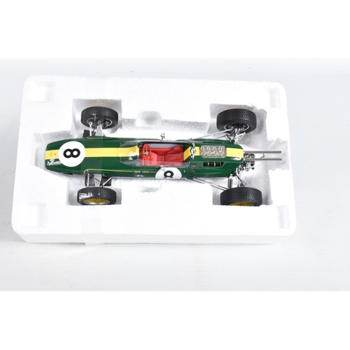 14 - A BOXED SPARK TEAM LOTUS TYPE 25 1963 WORLD CHAMPIONSHIP MODEL RACECAR, numbered 18S038, lotus green... 