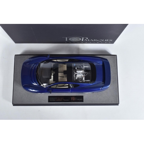 17 - A BOXED TOP MARQUES COLLECTIBLES JAGUAR 220 1:18 MODEL VEHICLE, numbered TOP039B, painted blue with ... 