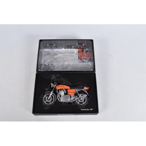 37 - TWO BOXED MINICHAMPS PAULS MODEL ART CLASSIC BIKE SERIES 1:12 MODEL MOTORBIKES, a Laverda Jota 180 1... 