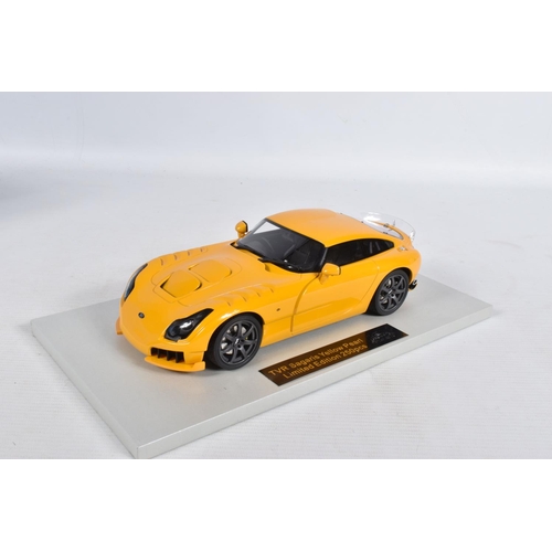 41 - A BOXED LS COLLECTABLES TVR SAGARIS 2005 1:18 MODEL VEHICLE, numbered LS008B, in colourway 'Yellow P... 