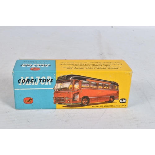 54 - TWO BOXED CORGI MAJOR TOYS B.M.M.O. MIDLAND RED MOTORWAY EXPRESS COACHES, No.1120, both have had som... 