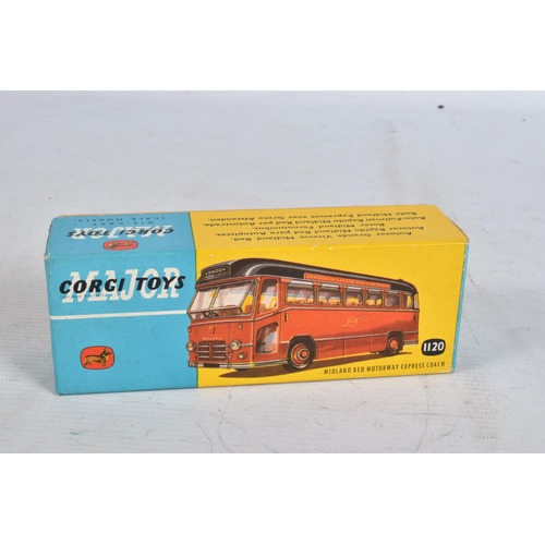 54 - TWO BOXED CORGI MAJOR TOYS B.M.M.O. MIDLAND RED MOTORWAY EXPRESS COACHES, No.1120, both have had som... 