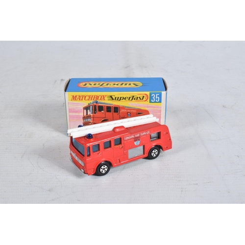 61 - FIVE BOXED MATCHBOX SUPERFAST DIE-CAST MODELS, the first a Leyland Petrol Tanker no.32, green body w... 