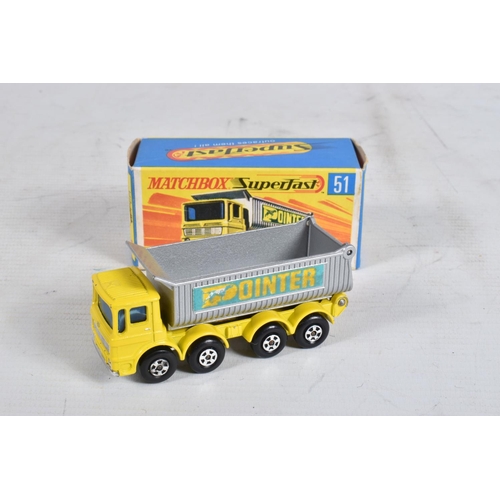 61 - FIVE BOXED MATCHBOX SUPERFAST DIE-CAST MODELS, the first a Leyland Petrol Tanker no.32, green body w... 