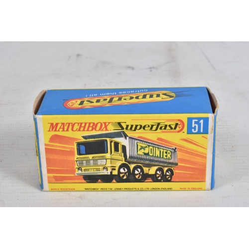 61 - FIVE BOXED MATCHBOX SUPERFAST DIE-CAST MODELS, the first a Leyland Petrol Tanker no.32, green body w... 