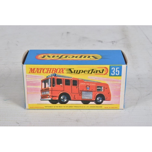 61 - FIVE BOXED MATCHBOX SUPERFAST DIE-CAST MODELS, the first a Leyland Petrol Tanker no.32, green body w... 