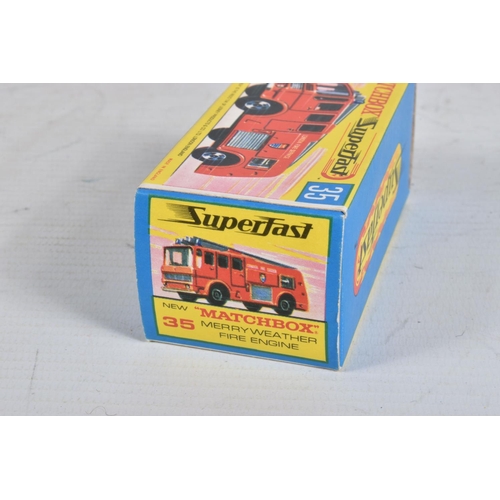 61 - FIVE BOXED MATCHBOX SUPERFAST DIE-CAST MODELS, the first a Leyland Petrol Tanker no.32, green body w... 