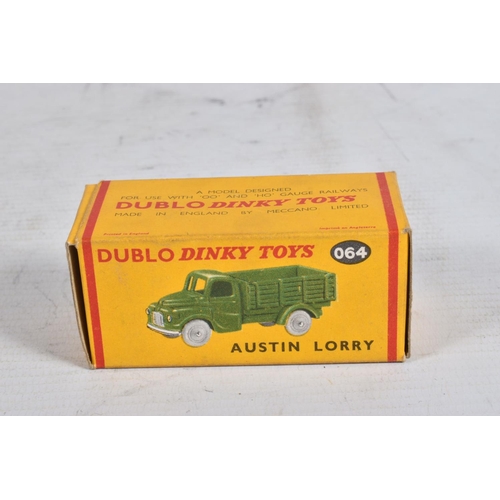 62 - FOUR BOXED DUBLO DINKY DIECAST VEHICLES, Austin Lorry, No.064, Bedford Flat Truck, No.066, A.E.C. Me... 