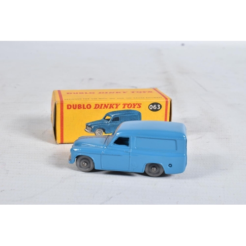 63 - FOUR BOXED DUBLO DINKY DIECAST VEHICLES, Commer Van, No.063, Morris Pick-Up, No.065, Morris Royal Ma... 