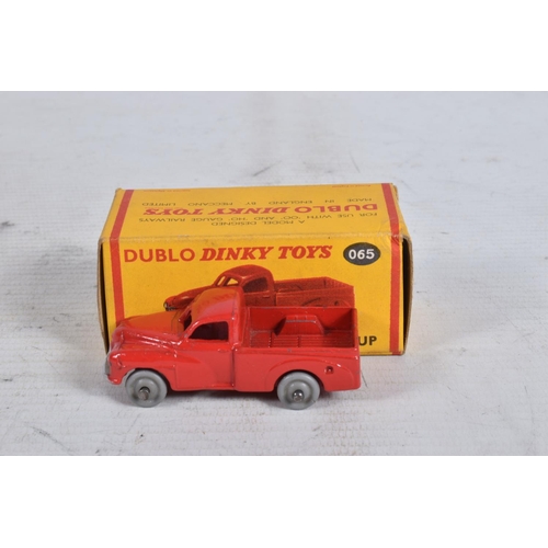 63 - FOUR BOXED DUBLO DINKY DIECAST VEHICLES, Commer Van, No.063, Morris Pick-Up, No.065, Morris Royal Ma... 