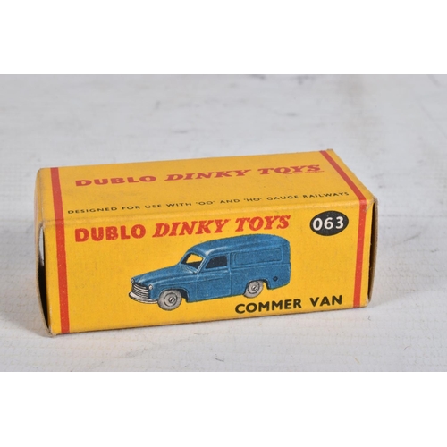 63 - FOUR BOXED DUBLO DINKY DIECAST VEHICLES, Commer Van, No.063, Morris Pick-Up, No.065, Morris Royal Ma... 