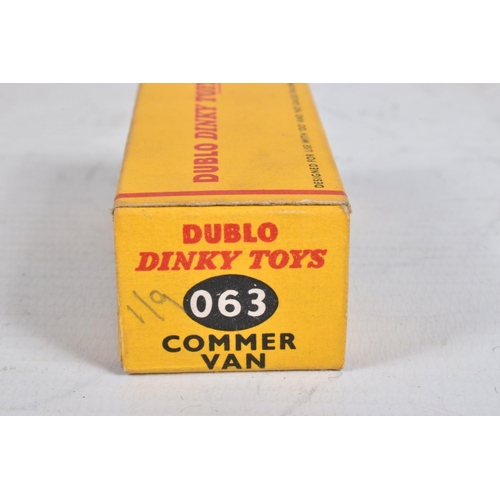 63 - FOUR BOXED DUBLO DINKY DIECAST VEHICLES, Commer Van, No.063, Morris Pick-Up, No.065, Morris Royal Ma... 