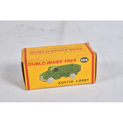 64 - FOUR BOXED DUBLO DINKY DIECAST VEHICLES, Austin Lorry, No.064, Austin Taxi, No.067, A.E.C. Mercury S... 