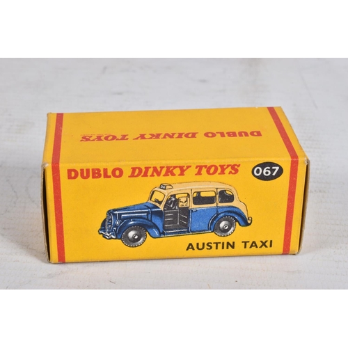 64 - FOUR BOXED DUBLO DINKY DIECAST VEHICLES, Austin Lorry, No.064, Austin Taxi, No.067, A.E.C. Mercury S... 