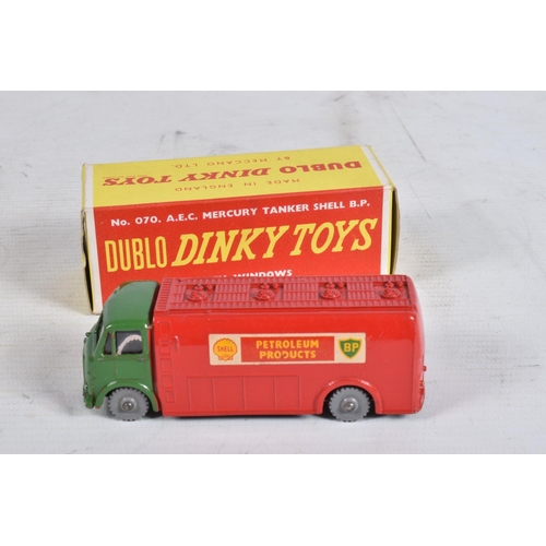 64 - FOUR BOXED DUBLO DINKY DIECAST VEHICLES, Austin Lorry, No.064, Austin Taxi, No.067, A.E.C. Mercury S... 