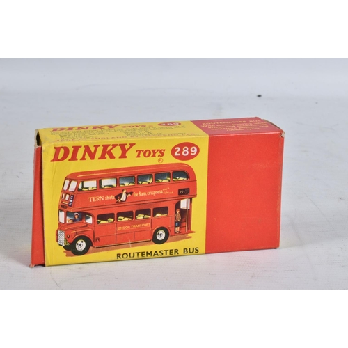 66 - TWO BOXED DINKY TOYS A.E.C. ROUTEMASTER BUS MODELS, No.289, both are the version with 'Tern Shirts' ... 