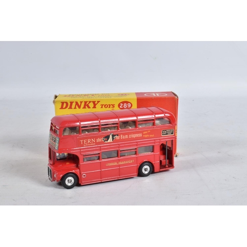 66 - TWO BOXED DINKY TOYS A.E.C. ROUTEMASTER BUS MODELS, No.289, both are the version with 'Tern Shirts' ... 