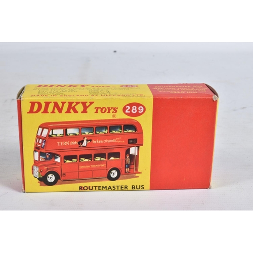 66 - TWO BOXED DINKY TOYS A.E.C. ROUTEMASTER BUS MODELS, No.289, both are the version with 'Tern Shirts' ... 