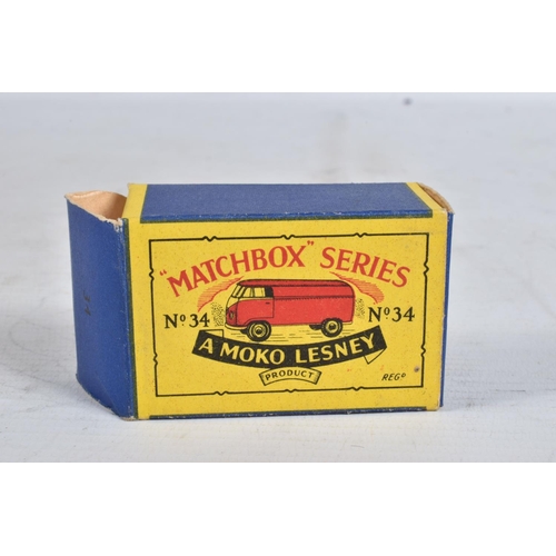 68 - THREE BOXED MATCHBOX SERIES MOKO LESNEY DIE-CAST MODELS, the first a Volkswagen Microvan no. 34, blu... 