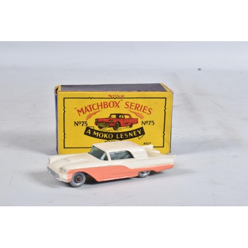 69 - THREE MATCHBOX SERIES MODEL VEHICLES, to include a 'E' Type Jaguar no.32, in metallic red, wear to t... 