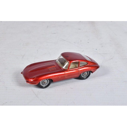 69 - THREE MATCHBOX SERIES MODEL VEHICLES, to include a 'E' Type Jaguar no.32, in metallic red, wear to t... 