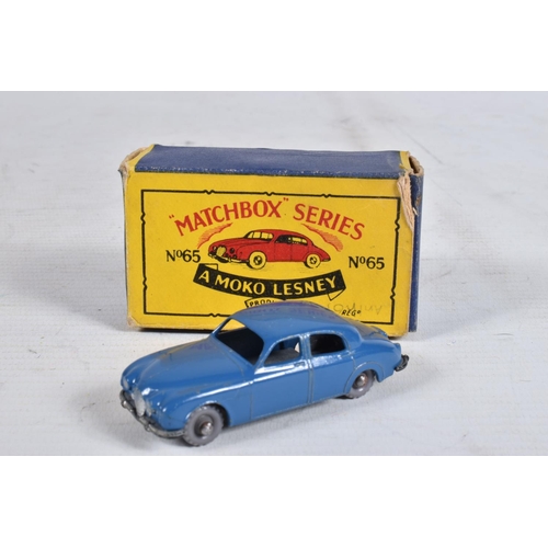 69 - THREE MATCHBOX SERIES MODEL VEHICLES, to include a 'E' Type Jaguar no.32, in metallic red, wear to t... 