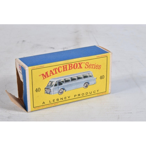 73 - SEVEN BOXED MATCHBOX DIE-CAST MODELS, the first is a Long Distance Coach no.40 in metallic blue, bla... 