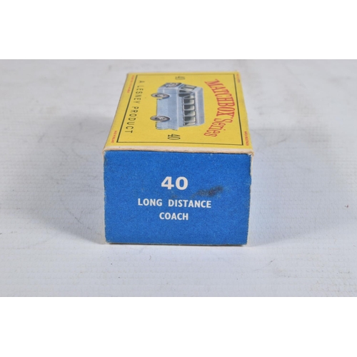 73 - SEVEN BOXED MATCHBOX DIE-CAST MODELS, the first is a Long Distance Coach no.40 in metallic blue, bla... 