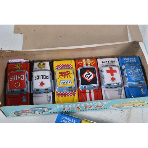 100 - A BOXED TWELVE PIECE HIGHWAY CARS TIN LITHO ICHIMURA CAR SET, numbered 20529, friction powered, made... 