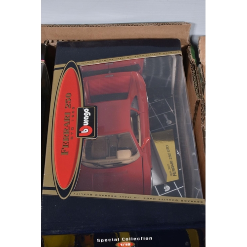 101 - TWO TRAYS OF BOX AND UNBOXED MODEL VEHICLES, to include a boxed 1:18 Bburago Ferrari 250 GTO 1962, n... 