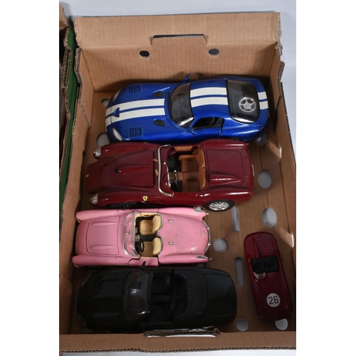 101 - TWO TRAYS OF BOX AND UNBOXED MODEL VEHICLES, to include a boxed 1:18 Bburago Ferrari 250 GTO 1962, n... 