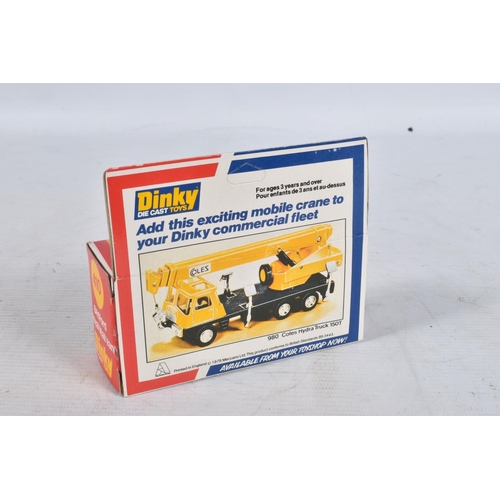 102 - THREE BOXED DINKY TOYS MODEL DIE-CAST VEHICLES, the first a Ford D800 Tipper Truck 438, orange cab w... 