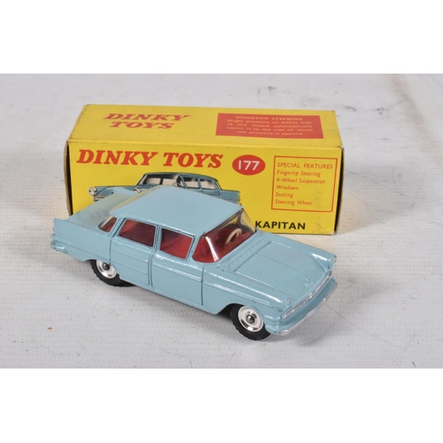 105 - A TRAY OF BOXED DINKY TOYS MODEL DIE-CAST VEHICLES AND ONE EMPTY BOX, to include a Humber Hawk no.16... 