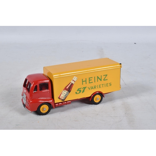 107 - FIVE UNBOXED AND ASSORTED DINKY TOYS GUY LORRIES AND VANS, all have been modified, rebuilt and/or re... 