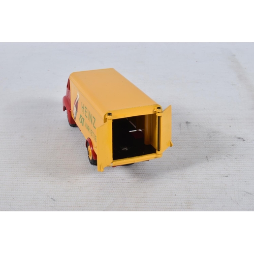 107 - FIVE UNBOXED AND ASSORTED DINKY TOYS GUY LORRIES AND VANS, all have been modified, rebuilt and/or re... 