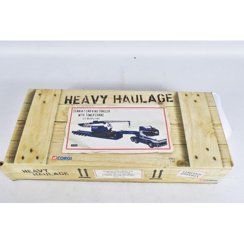 85 - A BOXED LIMITED EDITION CORGI HEAVY HAULAGE SCANIA T CAB KING TRAILER WITH TOWER CRANE MODEL DIE-CAS... 