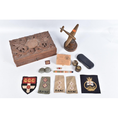 330 - A BOXED SET OF WWII MEDALS AND WWII ERA HAT AND OTHER ITEMS, this lot contains a kit bag, 1944 dated... 