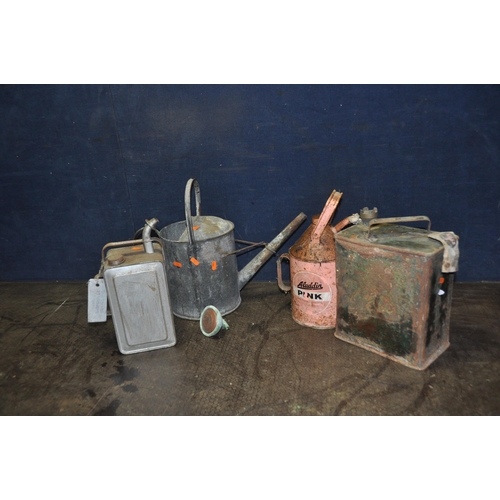1051 - A COLLECTION OF VINTAGE FUEL CANS comprising of a Pratts petrol can with brass cap, an Aladdin Pink ... 